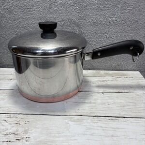 Vintage Revere Ware Copper Clad Stainless Steel Saucepan with Lid - 1801 Series